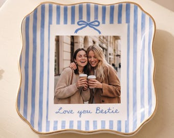 Personalized Bestie Photo Jewelry Dish, Custom Best Friend Trinket Tray, Friendship Keepsake, Birthday Gift for Her