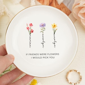 Custom Name Ring Dish,Dainty Jewelry Dish,Birth Flower Jewelry Dish Personalized,Best Friend Flower Ring Dish,Birthday Gifts,Bridesmaid Gift image 2