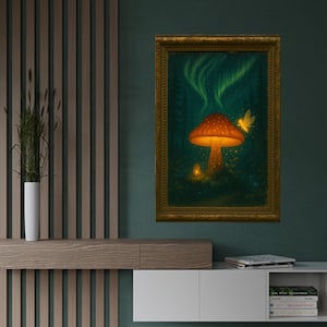 Vintage Fantasy Fee Kunstdruck | Verzauberter Pilz Poster | Mystische Wald Wand Dekoration