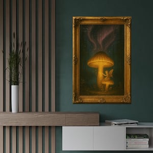 Vintage Fantasy Fee Kunstdruck | Verzauberter Pilz Poster | Mystische Wald Wand Dekoration