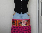 womens jeans skirt hippy banjara denim goth boho patchwork quirky waist 28 quot -32 quot Length 32 quot OOAK