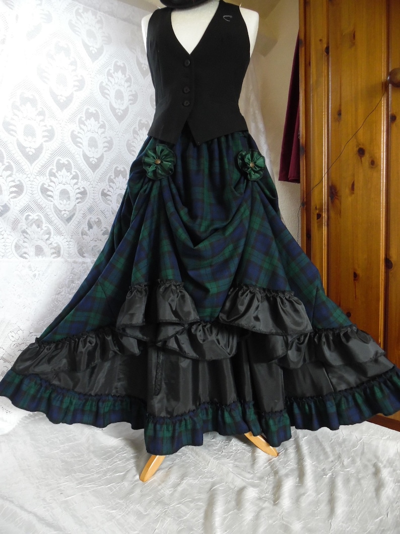 Steampunk Clothing, Fashion, Costumes     womens skirt bustle tartan plaid long hitch gothic maxi  HANDMADE wedding victorian steampunk size s m l xl  10 12 14 16 18 20 22 24 26 28  AT vintagedancer.com