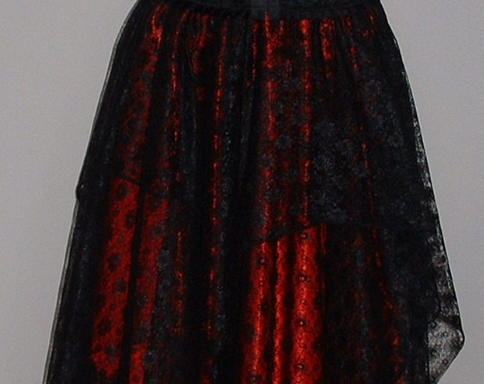 Ladies Black Red Goth Fantasy Skirt Long Red Shimmer Satin Etsy