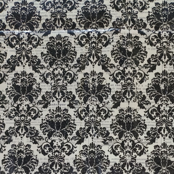 Laminated Cotton, Sparkle Black and White Motifs, Riley Blake Designs, per half metre or metre