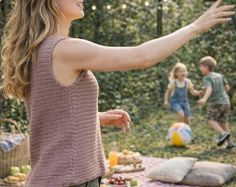 Sleeveless Striped Crochet Top Pattern PDF – Easy Summer Tank for Teen Girls.