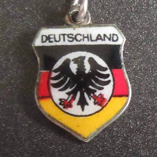 Deutschland Germany Charm, Enamel Shield Charm, Deutschland Souvenir, Sterling Silver 800 Silver Charm, German Flag Coat of Arms Charm