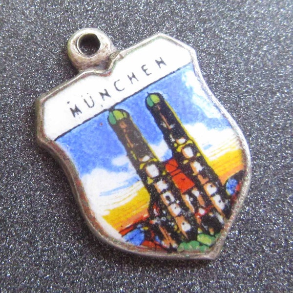 München Germany Charm, Enamel Shield Charm, Munich Frauenkirche Souvenir, Sterling Silver 800 REU Silver Charm, München