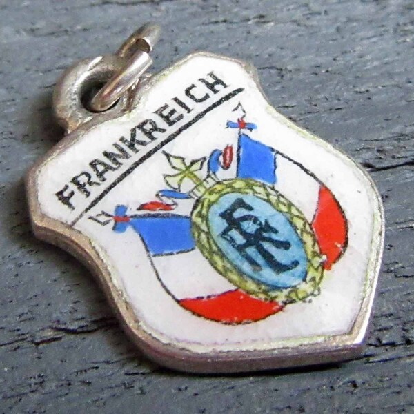 Frankreich France Charm, Enamel Shield Charm, Frankreich France Souvenir, Sterling Silver 800 Silver Charm