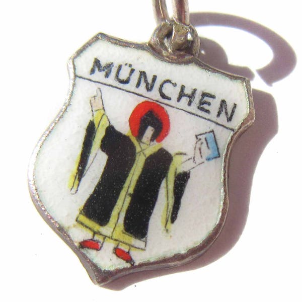 München Germany Charm, Enamel Shield Charm, Munich Bavaria City Souvenir, Sterling Silver 925 Silver Charm, München Coat of Arms