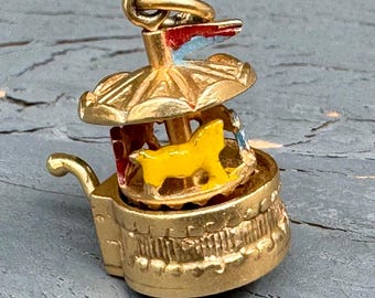 Vintage 14k Gold Movable Carousel Charm with Horses