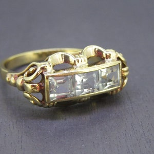 Antique 14k Gold Ring with Aquamarines, Size 8
