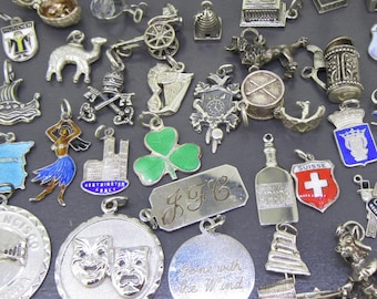 CHOICE Vintage Sterling Silver Charm Choice, Mechanical Opening Charms, Viking Ship, Cuckoo Clock, Harp, Rickshaw, Junk Boat, Nuvo Drum