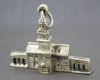 Sterling Independence Hall Charm, Vintage Sterling Silver Independence Hall Philadelphia, Pennsylvania Souvenir Charm, USA Patriotic Charm