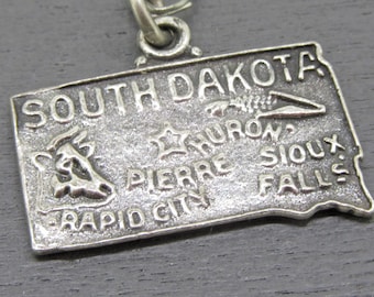 Sterling Silver South Dakota Charm, Vintage State Charm, Pierre, Rapid City, Huron, and Sioux Falls, Charm for Charm Bracelets