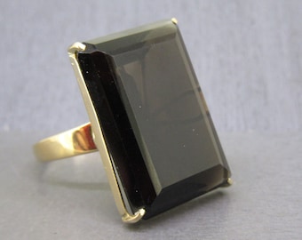 Vintage 14k Gold Smoky Quartz Ring with Large Stone, Size 6.5