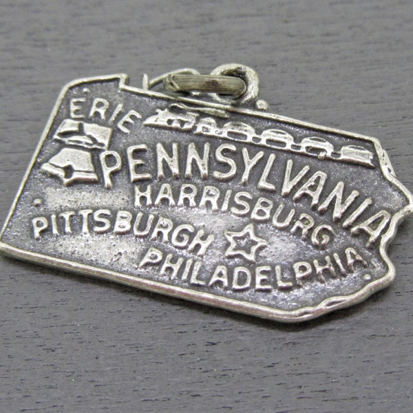 Sterling Silver Pennsylvania State Souvenir Charm, State Road Trip Charm, Vintage Charm, Erie, Pittsburgh, Harrisburg, and Philadelphia