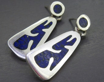 Vintage Sterling Blue Stone Drop Earrings, Vintage Taxco Southwest Jewelry