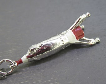 Rare Vintage Sterling Enamel Rocket Charm