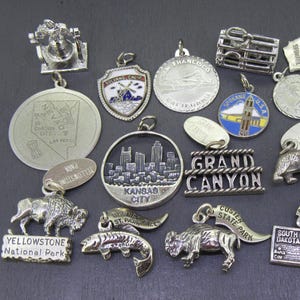 WAHL Vintage Souvenir Sterling Silber Armband Charme, Yosemite, Yellowstone, Buffalo, Burney Falls State Park, Custer State Park, Spokane
