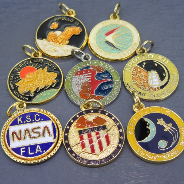 Choice Vintage NASA Enamel Charm, Nasa History with Apollo 14, KSC, Apollo 11, Apollo 12, Apollo 15, Apollo 17, Apollo 16, and Apollo 13
