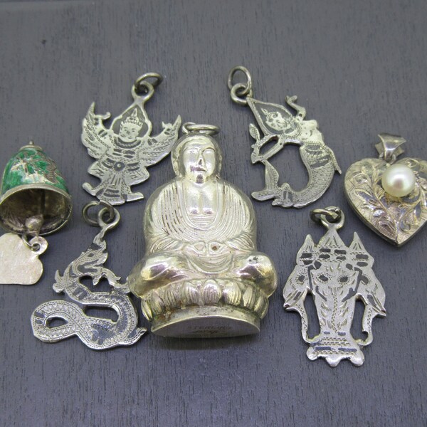 CHOICE Vintage Sterling Charm, Siam Sterling, Puffy Buddha Pendant or Charm, Pearl Heart Locket