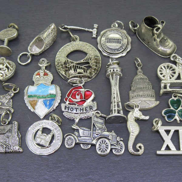 CHOICE Vintage Misc Sterling Charm, Capitol Hill, Mother's Day, Hermitage, Shoe, Ozarks, Gavel, San Francisco, Capitol Dome, No Parking