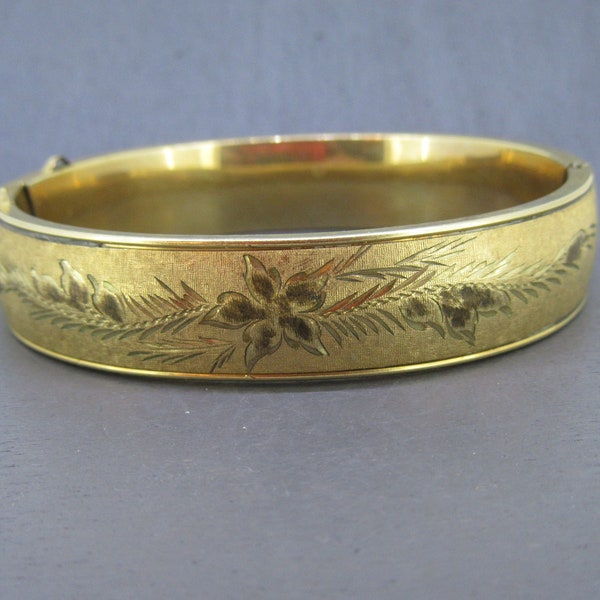 Vintage Gold Filled Bangle Bracelet, Victorian Revival 1930s Bangle Bracelet with 12k Gold Filled