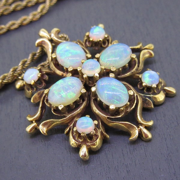 Antique 14k Gold Natural Opal Pendant Necklace with 16" Gold Filled Chain