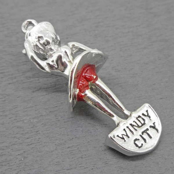 Vintage Sterling Chicago Charm, Sterling Silver Windy City Woman with Billowing Skirt, Vintage Chicago Charm