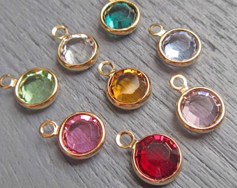 Swarovski Birthstone Charm, Sold Individually, 7mm Birthstone Crystal on Gold Plated Setting, Bezel Set Crystal Rhinestone
