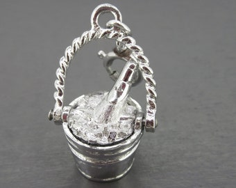 Movable Monet Champagne in Ice Bucket Charm with Silver Tone Finish