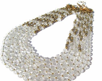 Rare Josef Morton Necklace Multi Strand Glass Beads and Rhinestones, Designed by Frank Hess, Miriam Haskell Top Designer, Vintage Jewelry