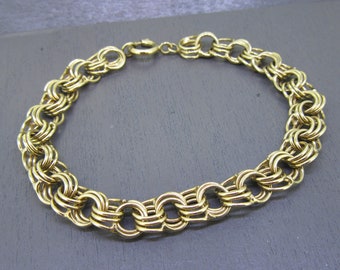 7 1/4" Vintage Gold Filled Charm Bracelet, Triple Link