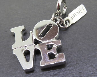 Monet Love Word Block of Letters Charm or Small Pendant with Silver Tone Finish