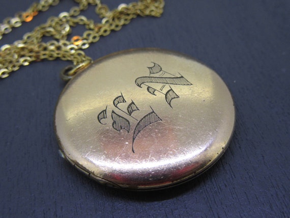 Antique Monogrammed Locket Pendant Necklace with … - image 1