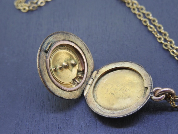 Tiny Antique Rhinestone Circle Locket Necklace wi… - image 6