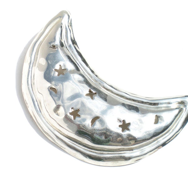 Luna y estrellas broche - celeste plata 925 grande para noche cielo Astronomía amante de la vendimia de la joyería del artista de Taxco México
