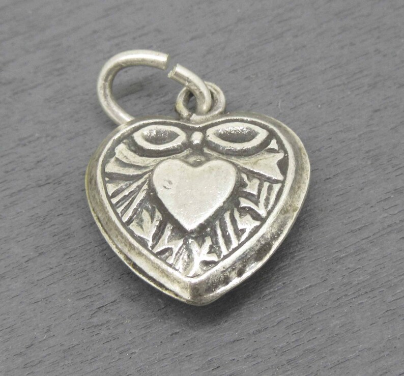 Heart Charm Gift for Girlfriend or Wife Vintage Puffy Heart Charm Repousse Sterling Silver Love Token Vintage Jewelry