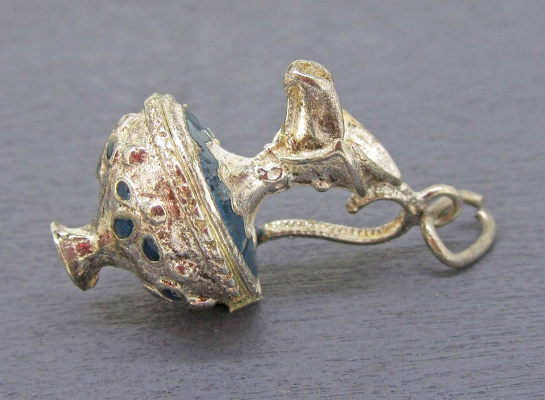 Blue Enamel Ornate Water Jug Charm Huge Sterling Silver Water Pitcher Charm Water Jug Charm Water Urn Charm for Charm Bracelets