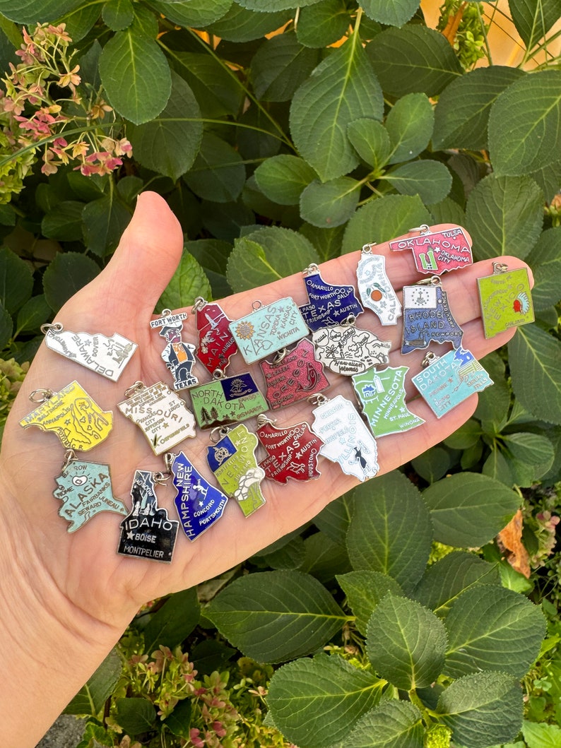 CHOICE Vintage Enamel State Map Charm, Hawaii, Oklahoma, Texas, Rhode