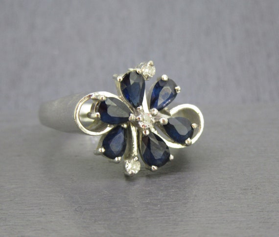 14k Blue Sapphire and Diamond Ring on White Gold,… - image 1