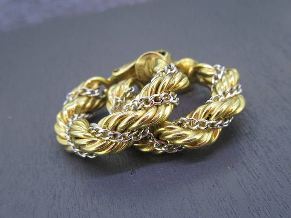 Vintage Gold Filled Hoop Clip Earrings with Woven… - image 1