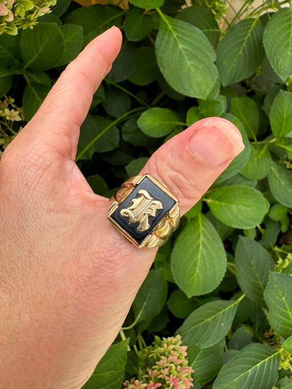 Mens Ring - 18K Gold Square Onyx Signet Ring for Men