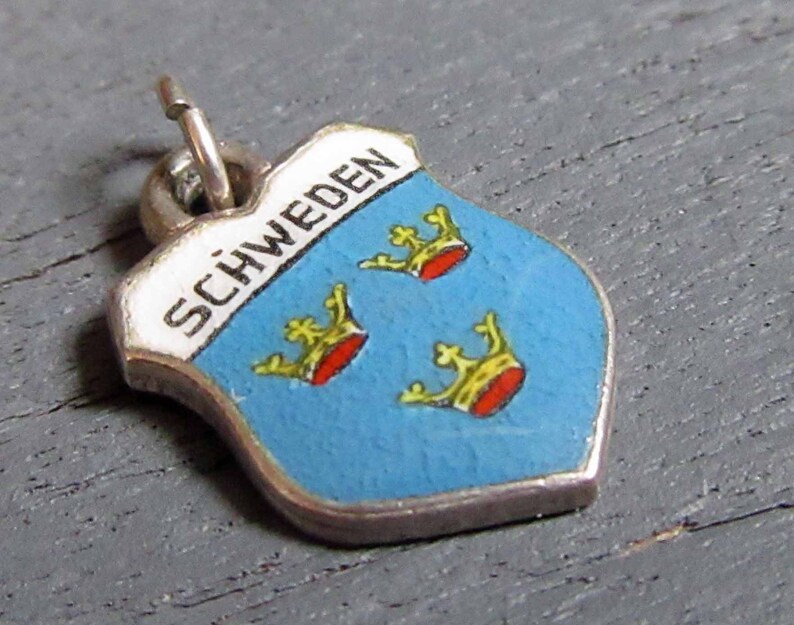 Schweden Charm Enamel Sweden Charm Vintage Enamel Shield Charm Stockholm Souvenir Sterling Silver Charm