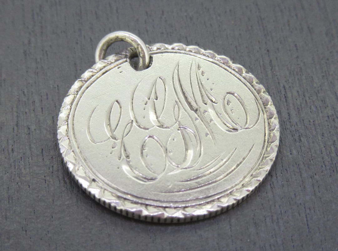 1875 Antique Sterling Love Token Charm or Pendant, Monogrammed EGM