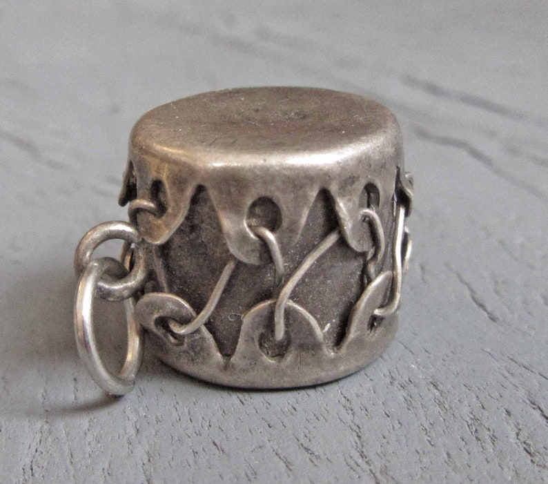 Music Charm for Charm Bracelets 1940s Sterling Silver Drum Charm Vintage Sterling Silver Drum Charm Southwest Drum