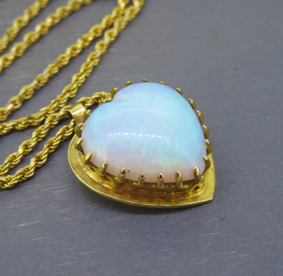 Antique 15k Gold Natural Opal Heart Necklace Pend… - image 1