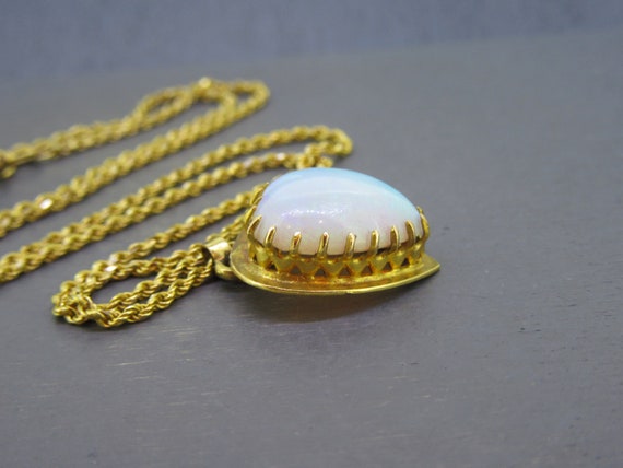 Antique 15k Gold Natural Opal Heart Necklace Pend… - image 5