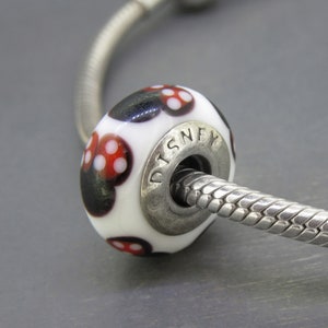 Sterling Silver Pandora Red Black & White Minnie Mouse Head in Murano Glass Charm, S925 ALE 791634