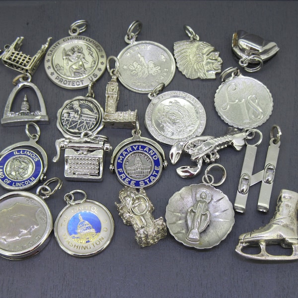 CHOICE Vintage Sterling Bracelet Charm, City of Victoria, Nurse Hat, Ice Skating, Typewriter, Movable Lobster, Mormon Temple, Mt Washington